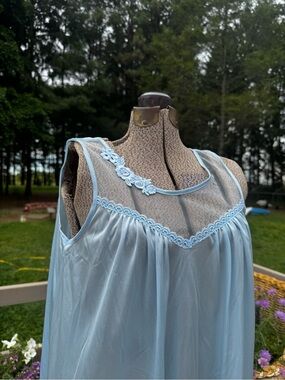 Light Blue Sheer Nightgown with Lace Trim Velrose Olga Like cottage core